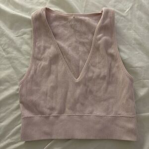 Garage Light Pink Ribbed V-Neck Crop Top